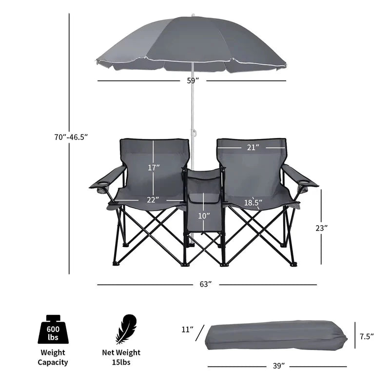 Portable Double Folding Beach Chair with Umbrella